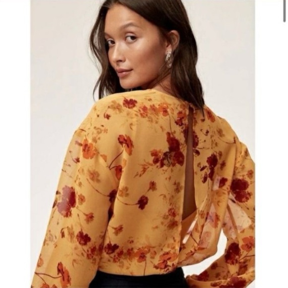 Aritiza Wilfred Babaton Talmont Gold Floral Blouse Bodysuit